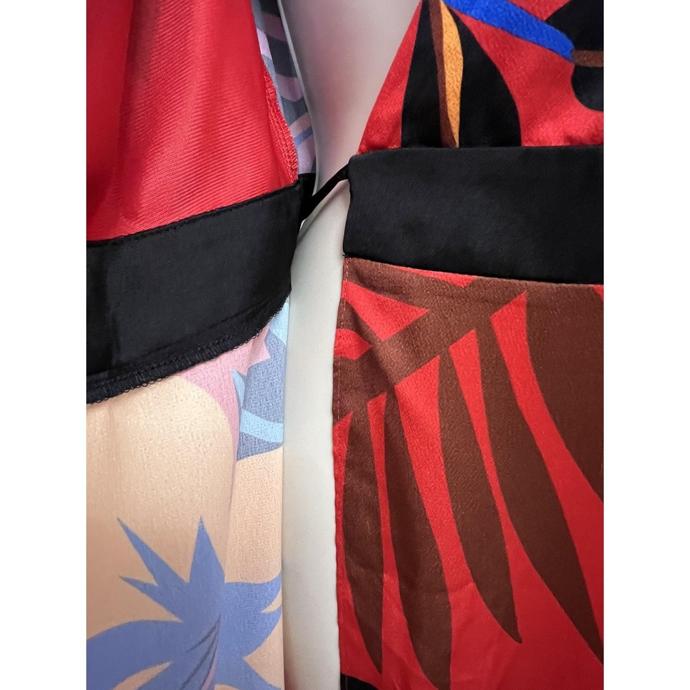 Liquorish Dress Womens‎ US 6 Red Multicolor Wrap Midi Ruffle Sleeves Tropical - Picture 10 of 13